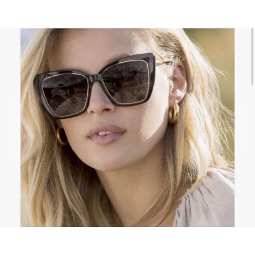 DIFF EYEWEAR WOMENS BECKY IV CAT EYE POLARIZED SUNGLASSES BLACK  GOLD INLAY - Picture 5 of 5